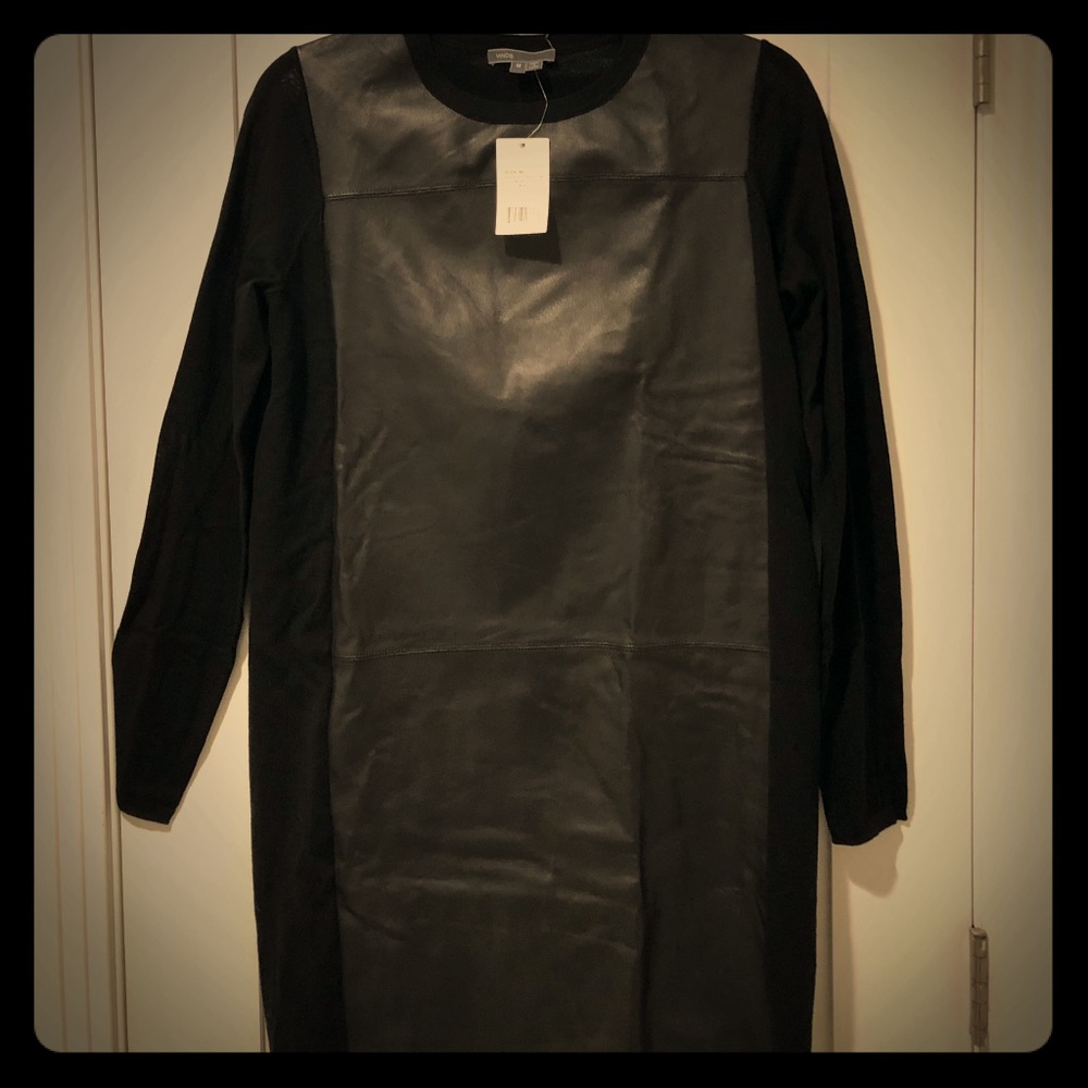 New Vince wool & leather front panel tunic dress